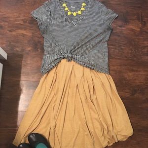 Solid Mustard Madison High Waisted Midi Skirt